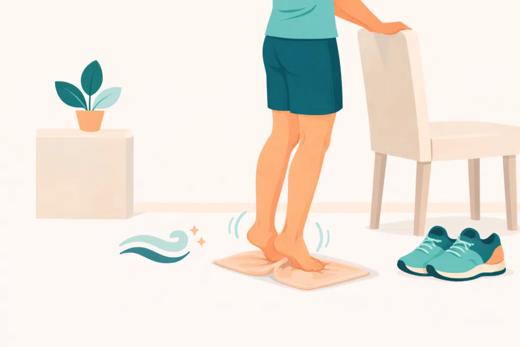 Heel raise exercise with balance support for plantar fasciitis