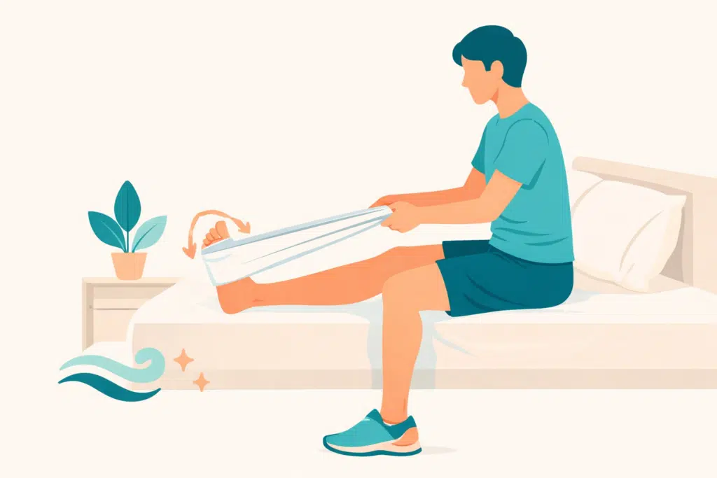 Seated towel stretch for plantar fasciitis relief