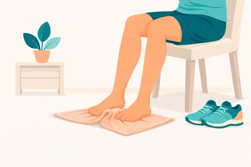 Towel scrunch exercise for plantar fasciitis foot strengthening